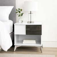 Two Tone End Table with Open Shelf, White and Brown - BM240043