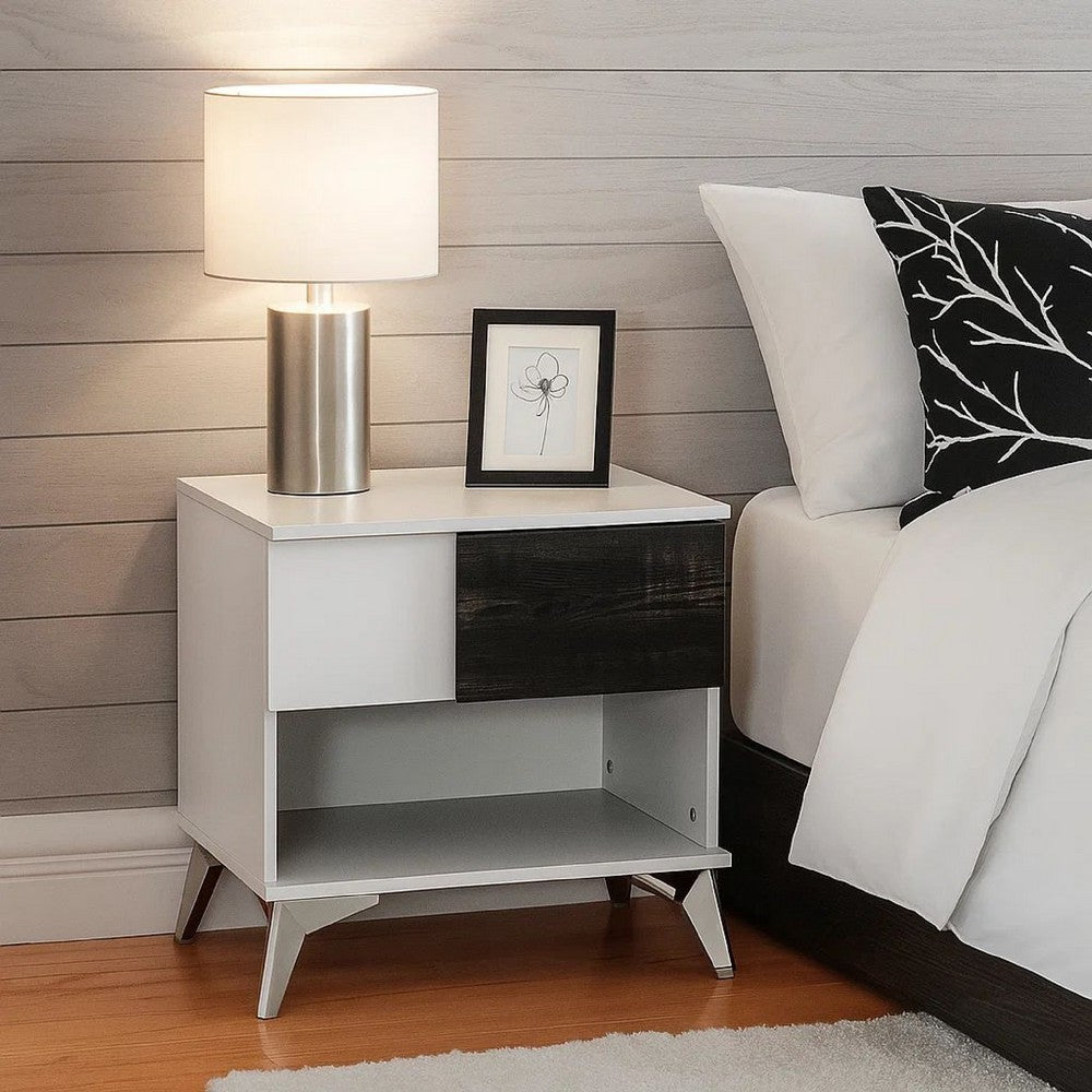 Two Tone End Table with Open Shelf, White and Brown - BM240043