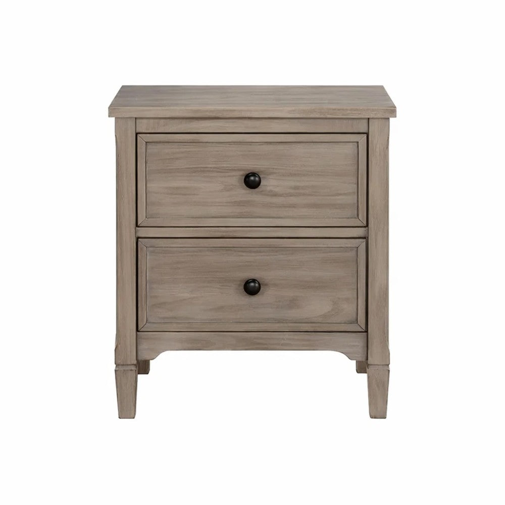 2 Drawer Wooden Nightstand with Round Knobs, Gray - BM240048