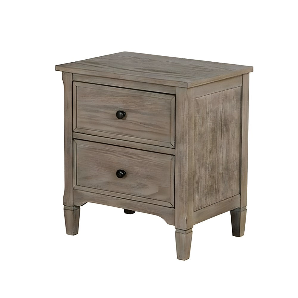 2 Drawer Wooden Nightstand with Round Knobs, Gray - BM240048