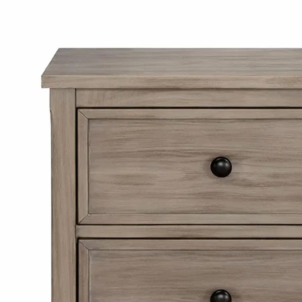 2 Drawer Wooden Nightstand with Round Knobs, Gray - BM240048
