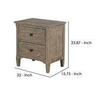 2 Drawer Wooden Nightstand with Round Knobs, Gray - BM240048