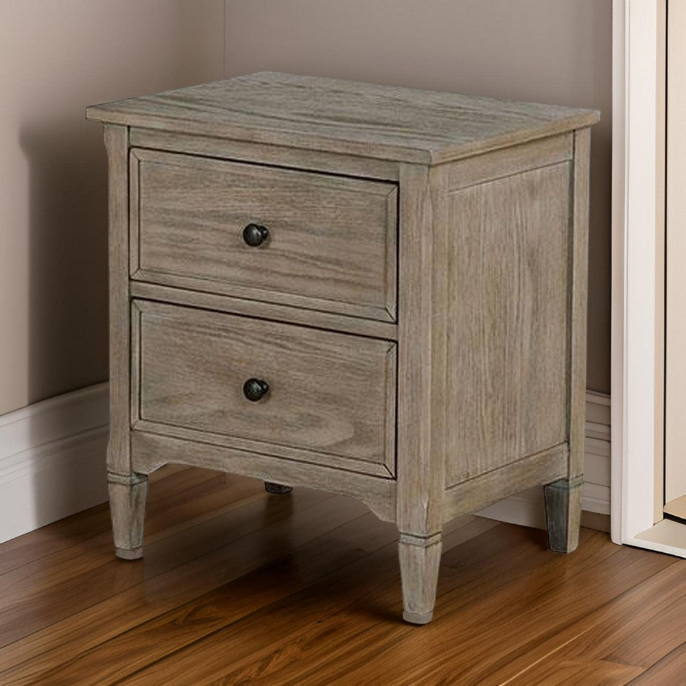 2 Drawer Wooden Nightstand with Round Knobs, Gray - BM240048