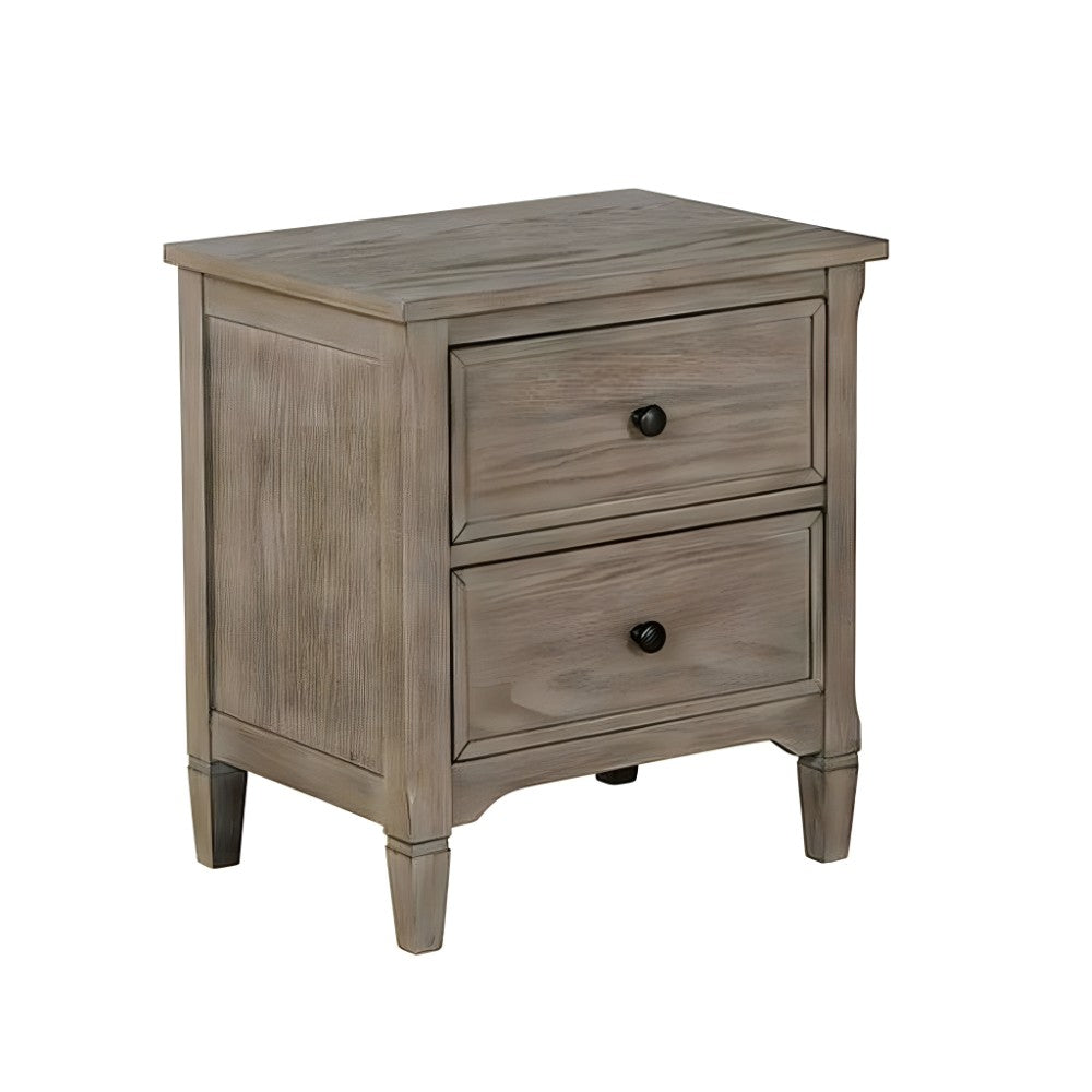 2 Drawer Wooden Nightstand with Round Knobs, Gray - BM240048