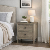 2 Drawer Wooden Nightstand with Round Knobs, Gray - BM240048