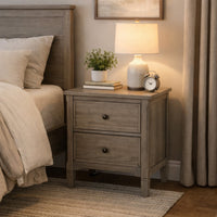 2 Drawer Wooden Nightstand with Round Knobs, Gray - BM240048