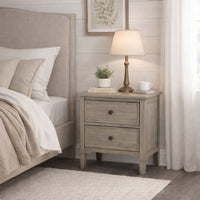 2 Drawer Wooden Nightstand with Round Knobs, Gray - BM240048