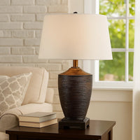 Table Lamp with Polyresin Urn Shape Base, Bronze - BM240304