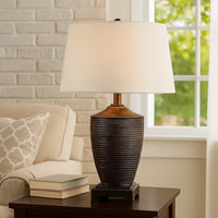 Table Lamp with Polyresin Urn Shape Base, Bronze - BM240304