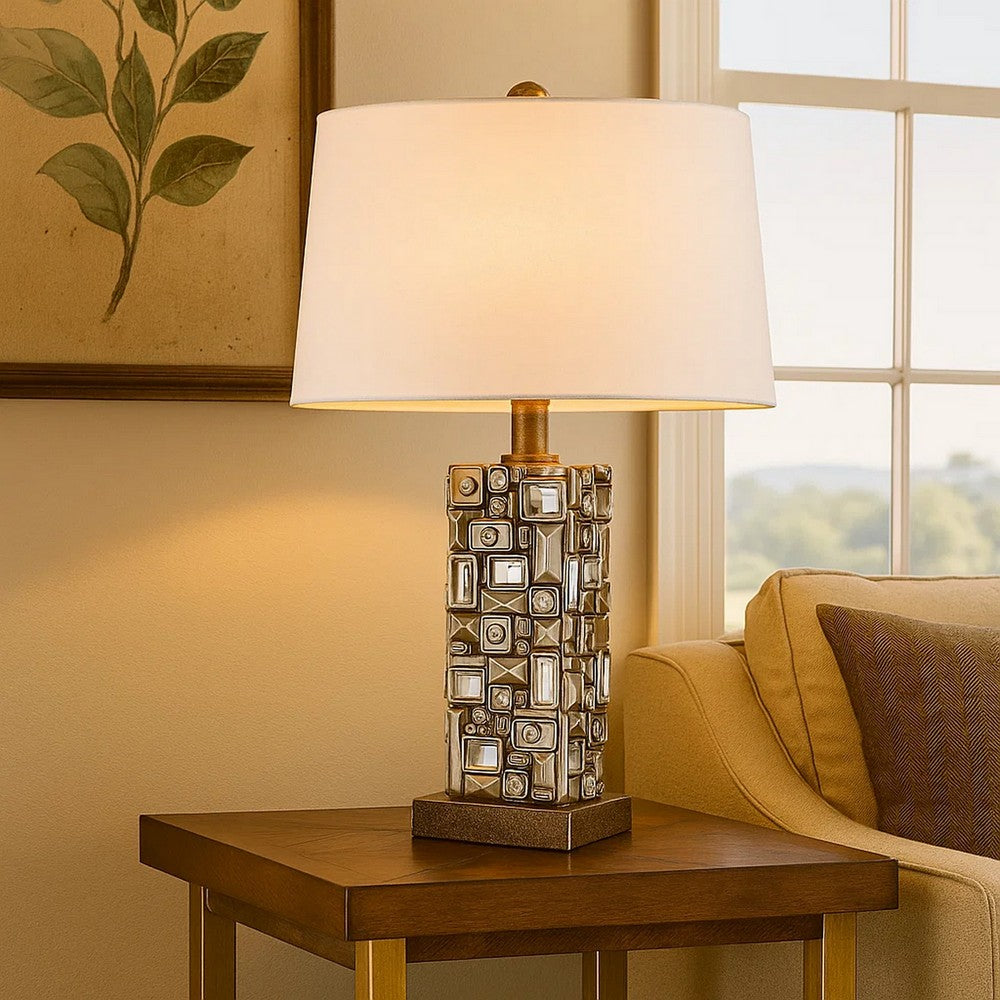 Table Lamp with Abstract Mirror Block Base, Bronze - BM240307