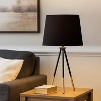 Table Lamp with Tripod Metal Base, Black and Gold - BM240326