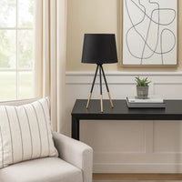 Table Lamp with Tripod Metal Base, Black and Gold - BM240326