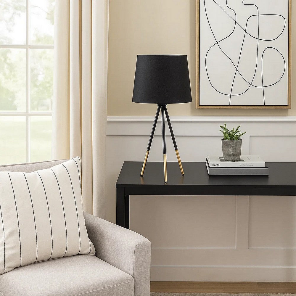 Table Lamp with Tripod Metal Base, Black and Gold - BM240326