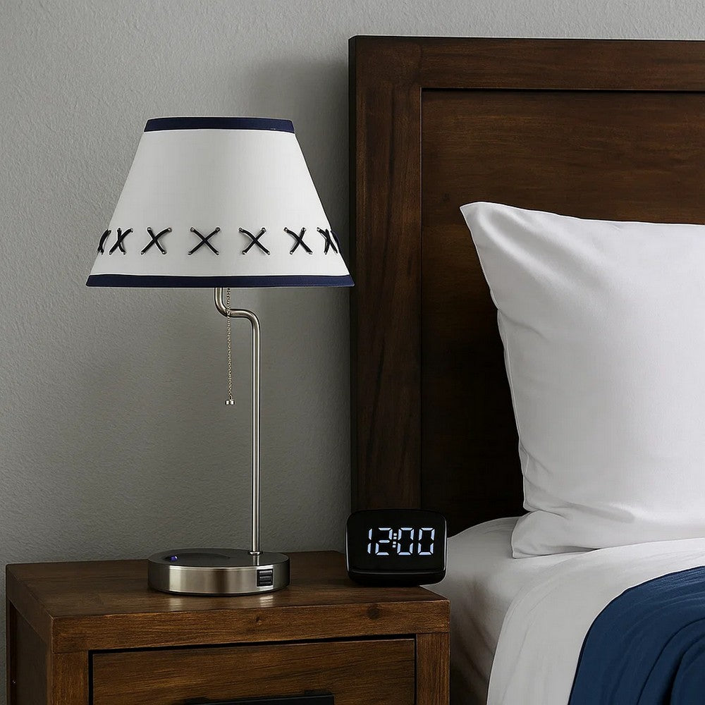 Table Lamp with Wireless Charging and USB Port, Silver - BM240339