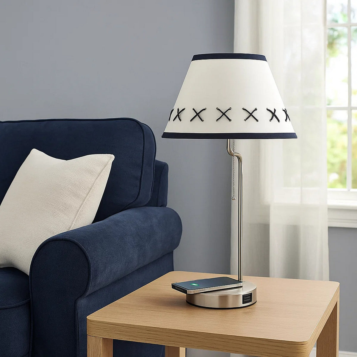 Table Lamp with Wireless Charging and USB Port, Silver - BM240339