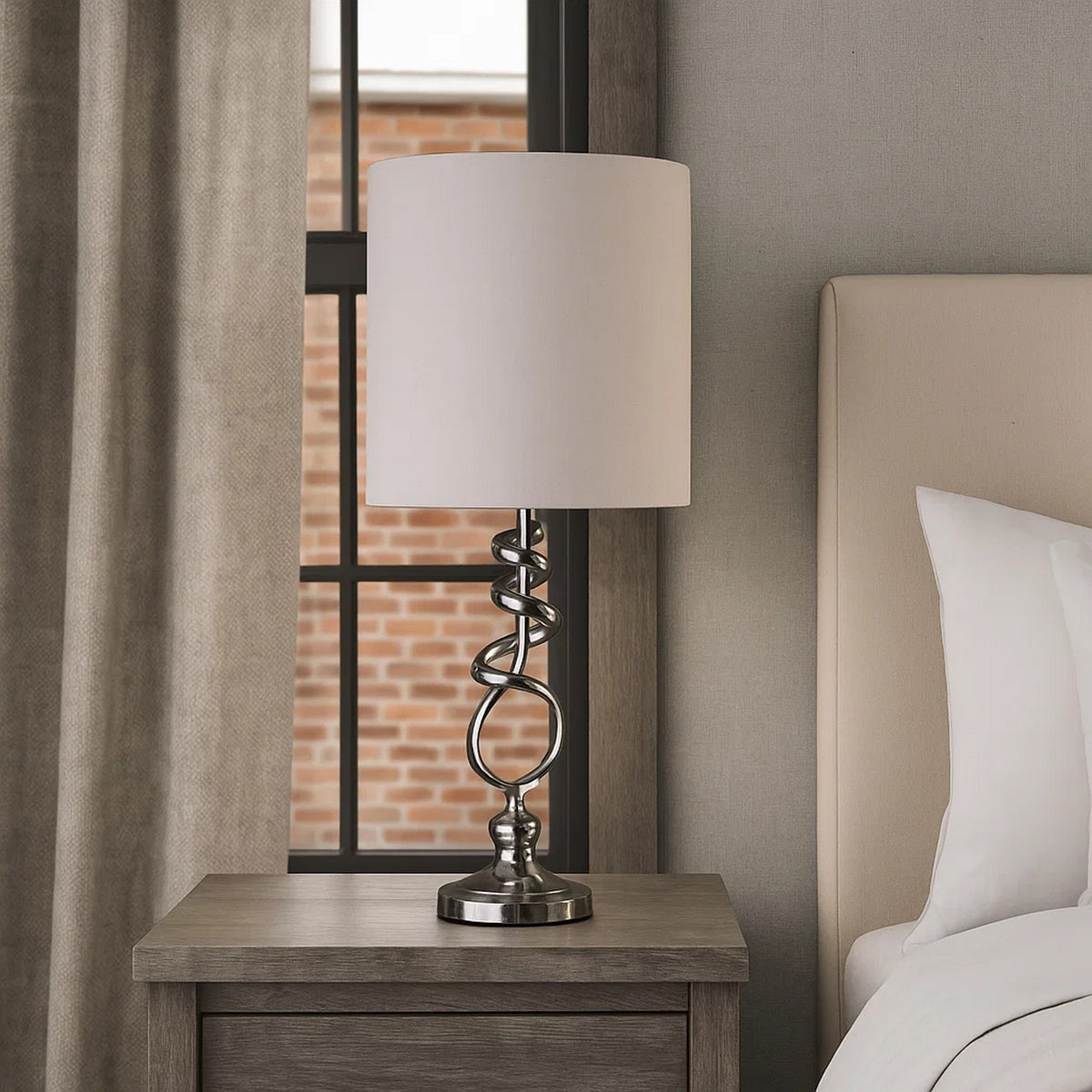 Table Lamp with Curved Abstract Metal Base, Silver - BM240346