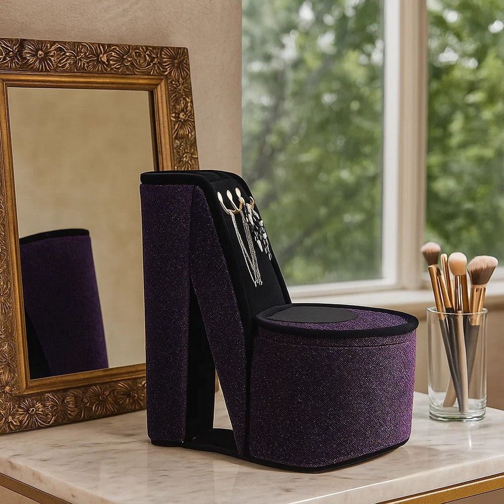 High Heel Shoe Jewelry Box with 3 Hooks and Storage, Purple - BM240355