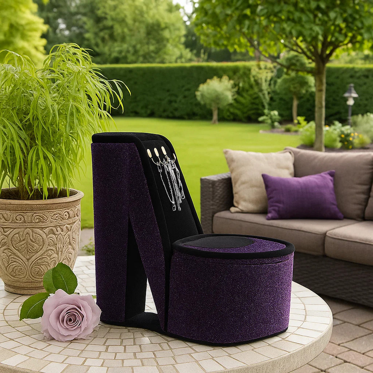 High Heel Shoe Jewelry Box with 3 Hooks and Storage, Purple - BM240355