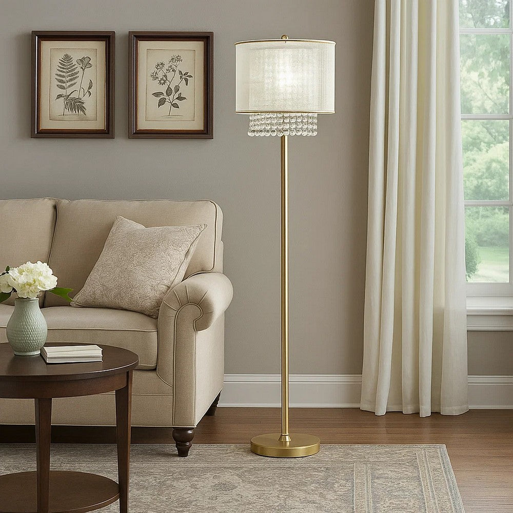 Floor Lamp with Hanging Crystal Accents, White and Gold - BM240410
