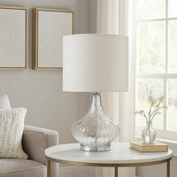 Table Lamp with Pot Bellied Glass Body, Clear and White - BM240428