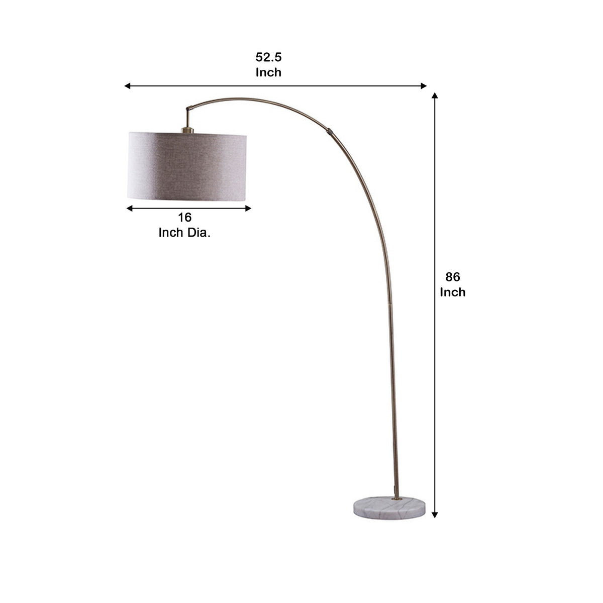 Floor Lamp with Curved Metal Frame and Drum Shade, Antique Gold  - BM240433