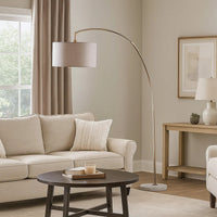 Floor Lamp with Curved Metal Frame and Drum Shade, Antique Gold  - BM240433