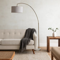 Floor Lamp with Curved Metal Frame and Drum Shade, Antique Gold  - BM240433