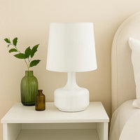 Table Lamp with Teardrop Metal Base and Fabric Shade, White - BM240455