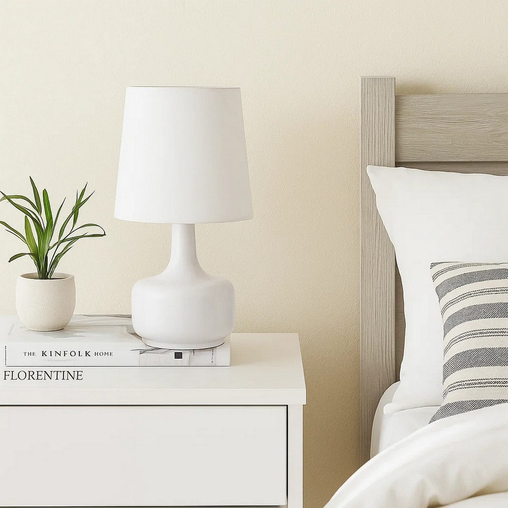 Table Lamp with Teardrop Metal Base and Fabric Shade, White - BM240455