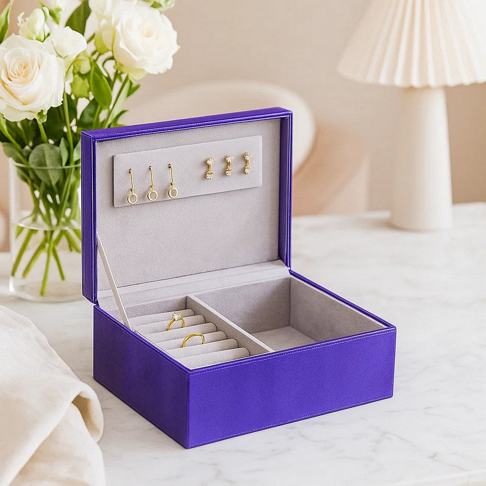 Jewelry Case with 2 Slots and Earrings Hanger, Blue - BM240882
