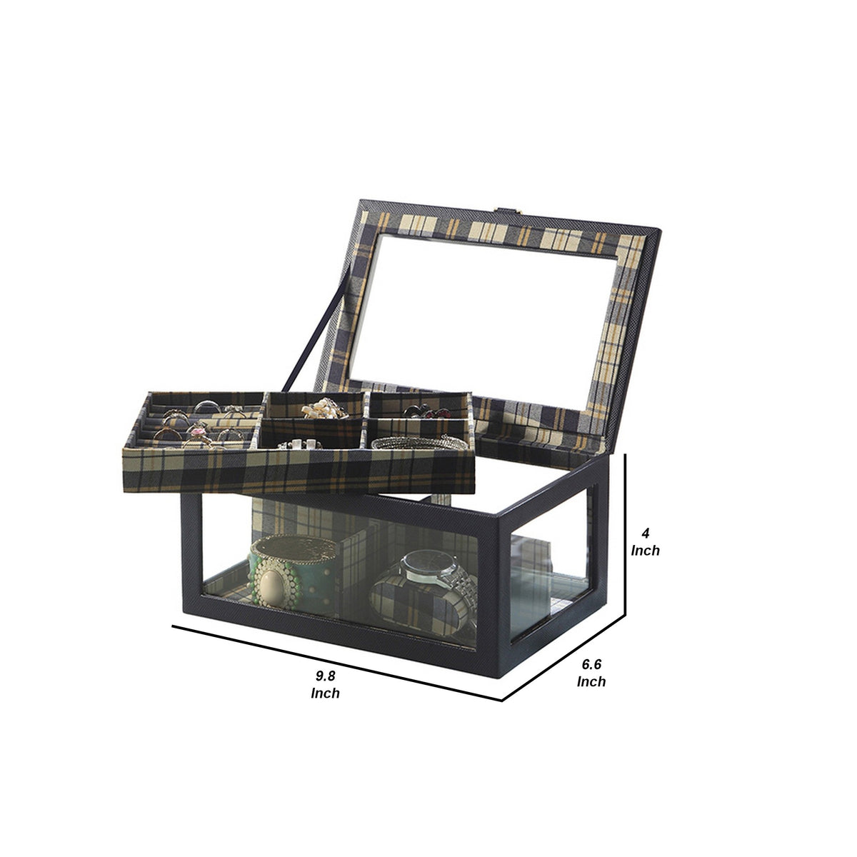 Jewelry Case with Multiple Slots and Removable Watch Cushions, Black  - BM240885
