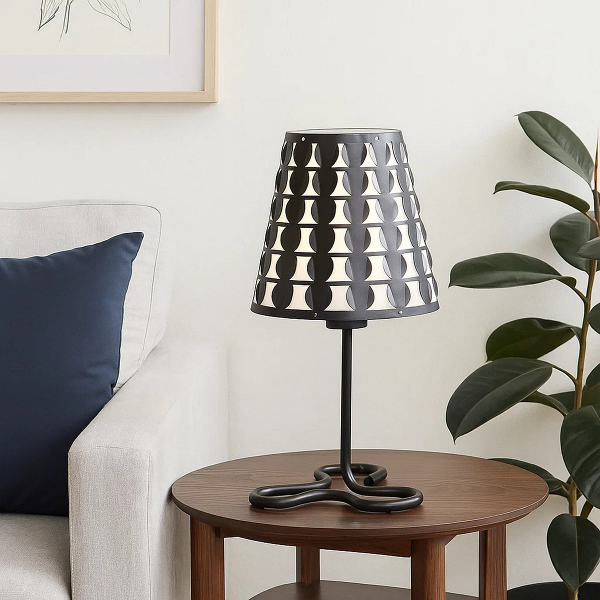 Plastic Shade Metal Table Lamp with Open Clover Base, Black - BM240899