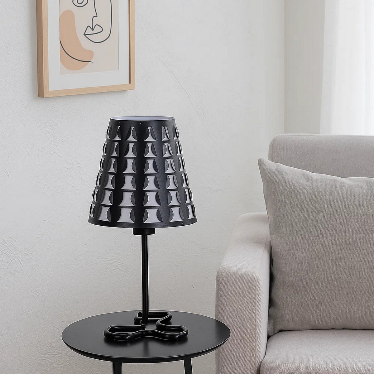 Plastic Shade Metal Table Lamp with Open Clover Base, Black - BM240899