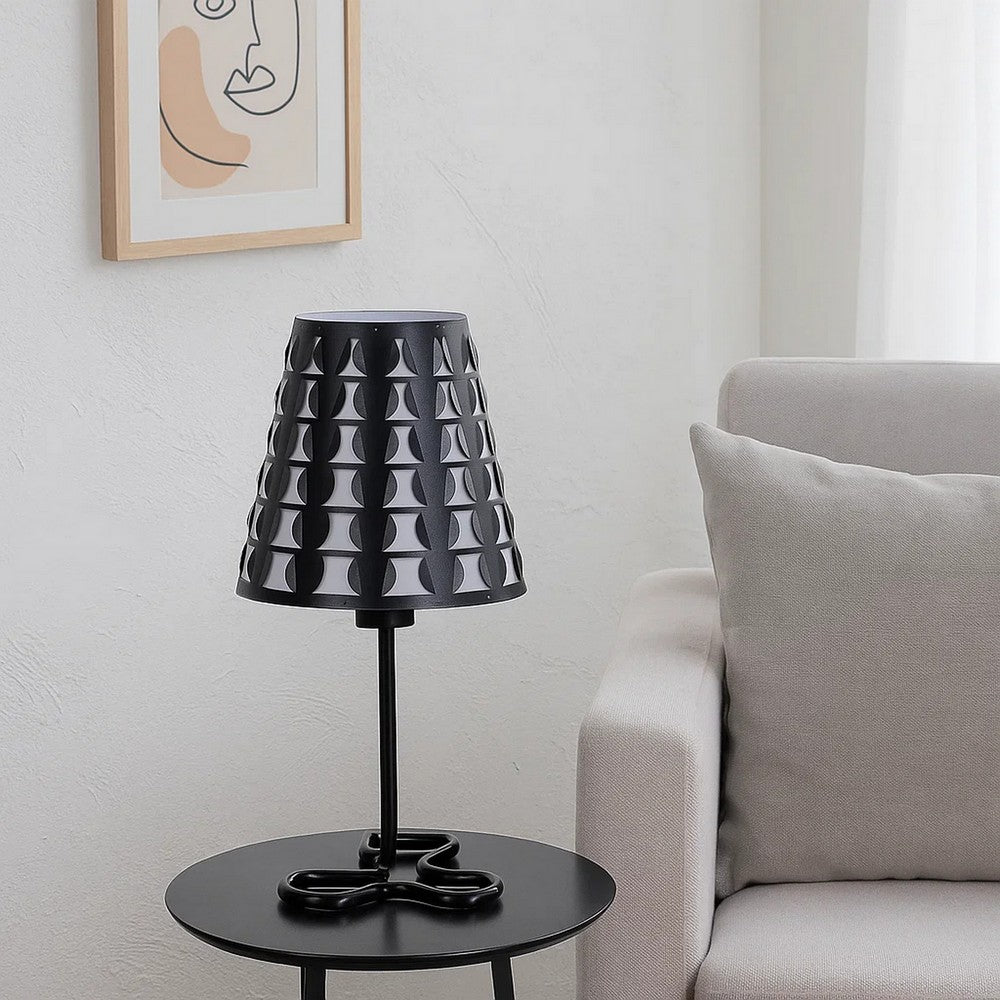 Plastic Shade Metal Table Lamp with Open Clover Base, Black - BM240899