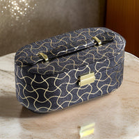 Travel Jewelry Case with 2 Semicircle Slots and Wavy Pattern, Black - BM240929