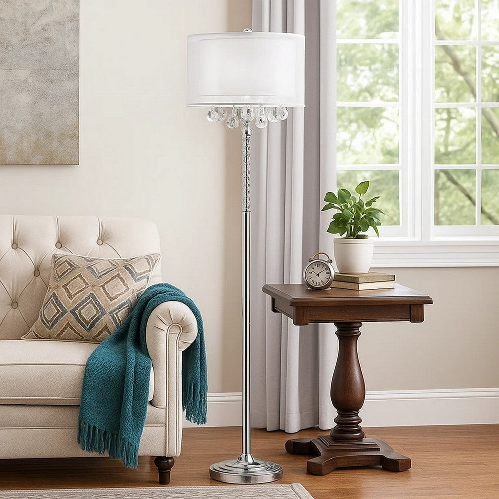 Twisted Crystal Accent Floor Lamp with Dual Fabric Shade, Clear - BM240937