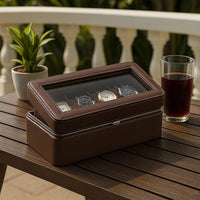Watch Case with 4 Slots and Removable Cushions, Brown - BM240947