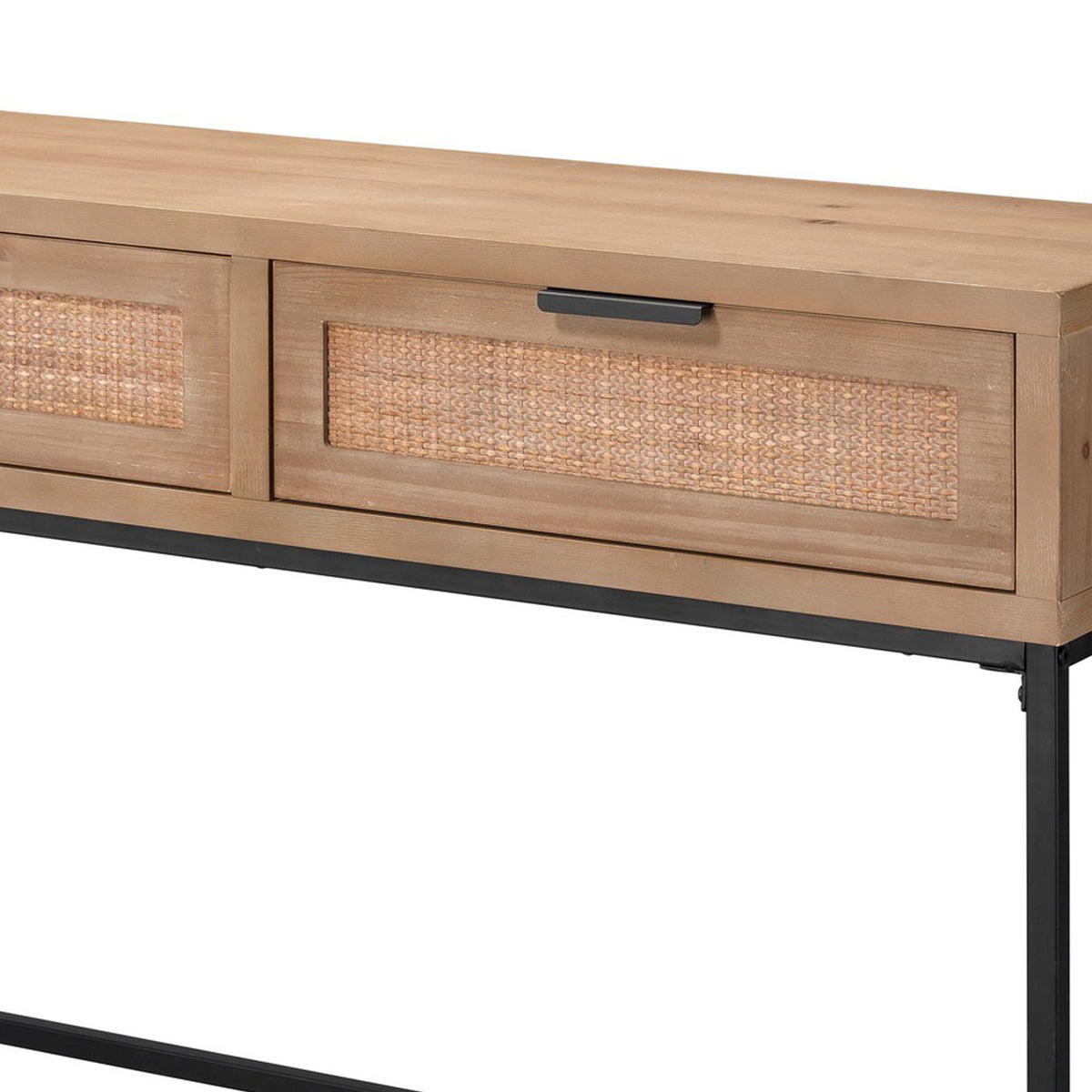 Console Table with Woven Rattan Front Drawers, Brown