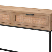 Console Table with Woven Rattan Front Drawers, Brown