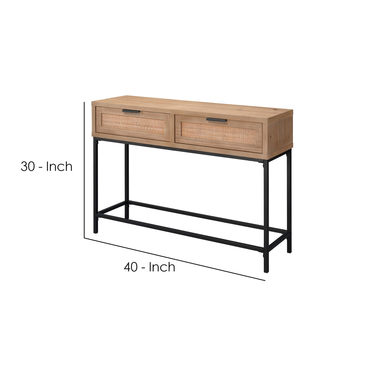 Console Table with Woven Rattan Front Drawers, Brown