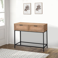Console Table with Woven Rattan Front Drawers, Brown