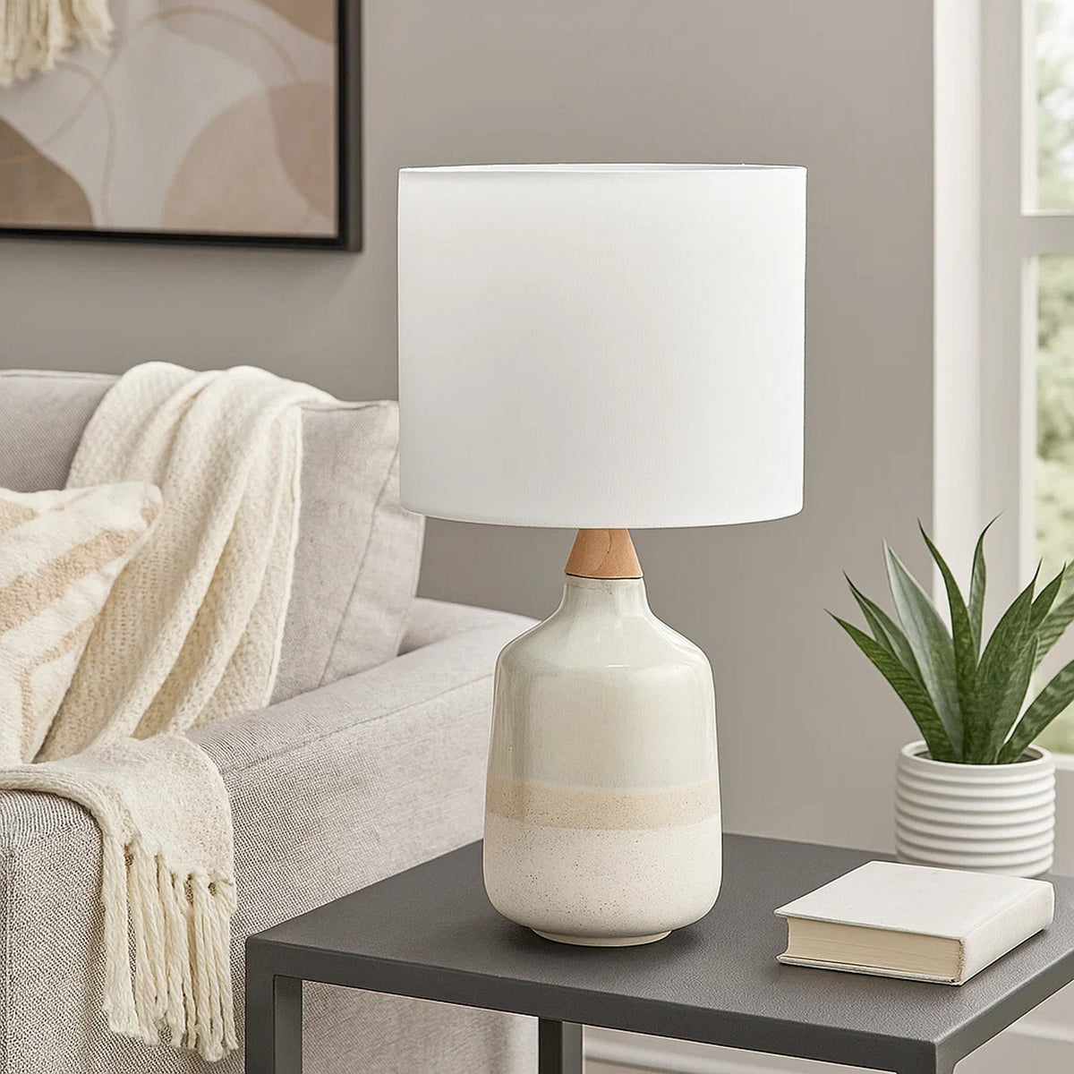 Table Lamp with Ceramic Bottle Shape Body, Cream  - BM241092