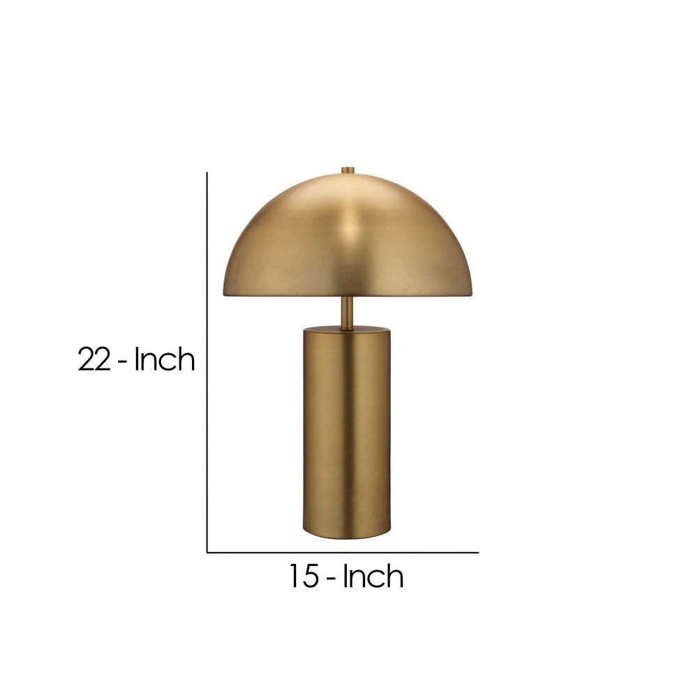 Table Lamp with Metal Umbrella Shade and Cylindrical Body, Brass  - BM241099