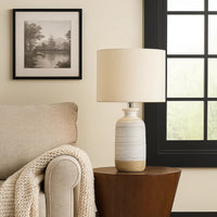 Table Lamp with Brushed Ceramic Body and Fabric Shade, Cream  - BM241121