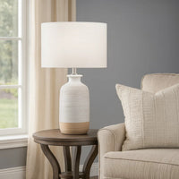 Table Lamp with Brushed Ceramic Body and Fabric Shade, Cream  - BM241121