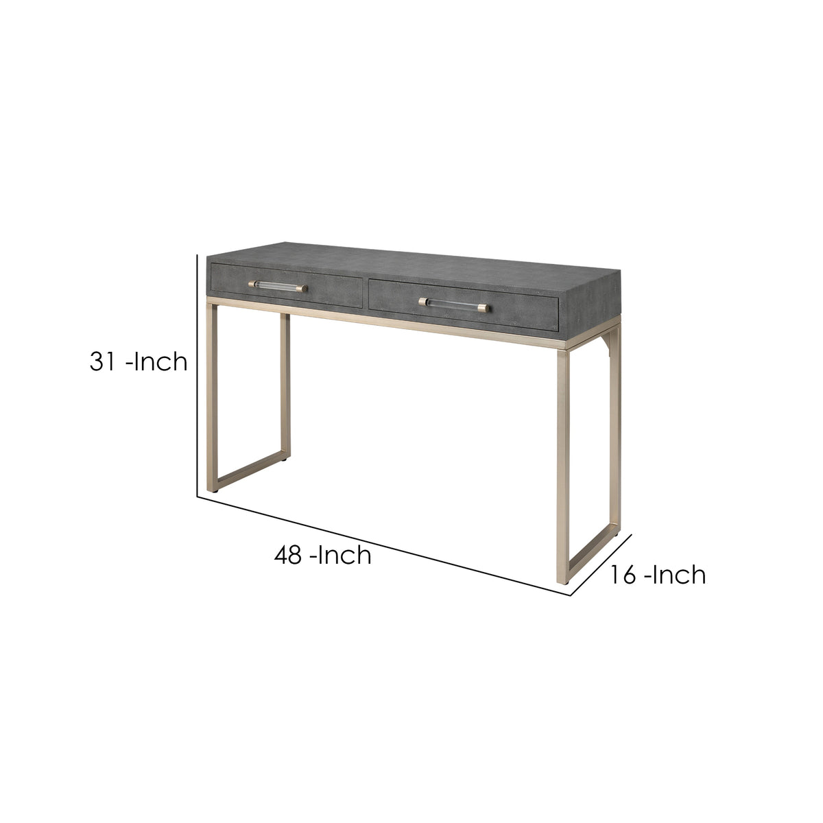 Console Table with Two Drawers and Metal Base, Gray