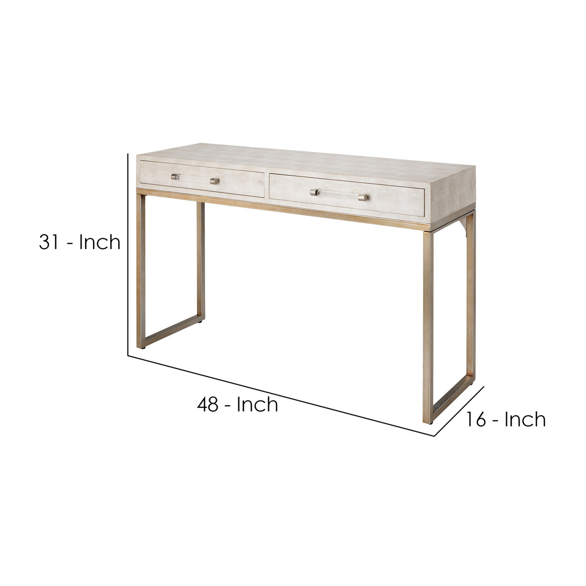 Console Table with Two Drawers and Metal Base, White  - BM241137