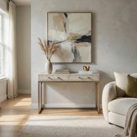 Console Table with Two Drawers and Metal Base, White  - BM241137