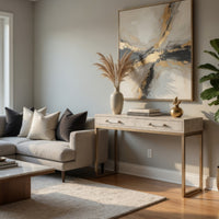 Console Table with Two Drawers and Metal Base, White  - BM241137
