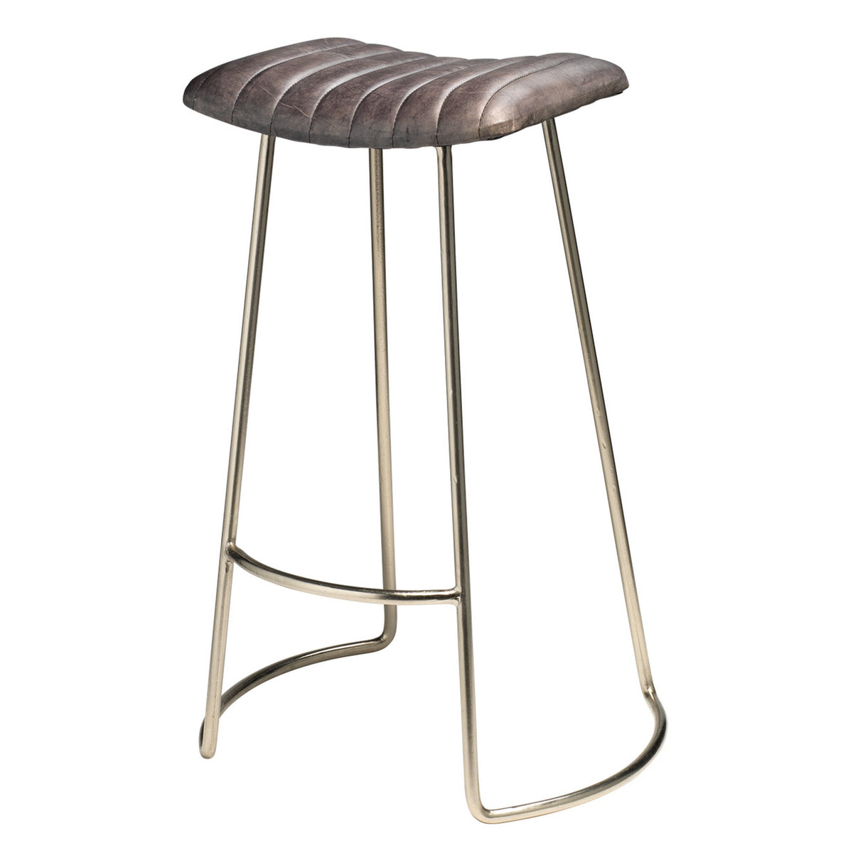 Bar Stool with Stitched Leatherette Seat, Silver and Gray  - BM241151